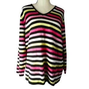 J.H.. Collectibles Women's XL Sweater Artsy Striped Colorful V-Neck